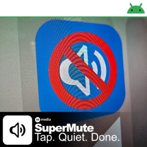 Muted speaker icon on an Android device, representing one-tap audio muting with the SuperMute app