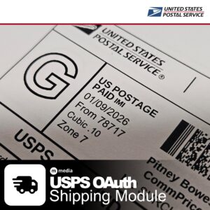 USPS OAuth shipping label showing real-time postage details used by the M Media USPS OAuth Shipping Module for WooCommerce