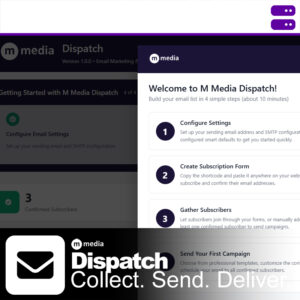 Email inbox interface with Dispatch branding and the phrase “Collect. Send. Deliver.”