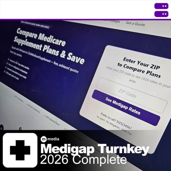 Medigap Turnkey 2026 website showing Medicare supplement comparison and ZIP code lead capture form