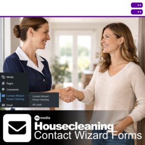 Professional house cleaner greeting homeowner from the homeowner submitting a house cleaning contact form using M Media Contact Wizard