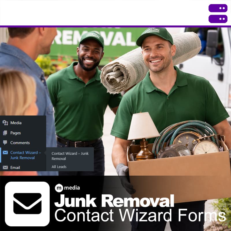 Junk removal professionals greeting homeowners who submitted a junk removal service request using M Media Contact Wizard