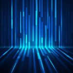 Abstract visualization of vertical blue data streams representing distributed system logs merging into a unified pipeline