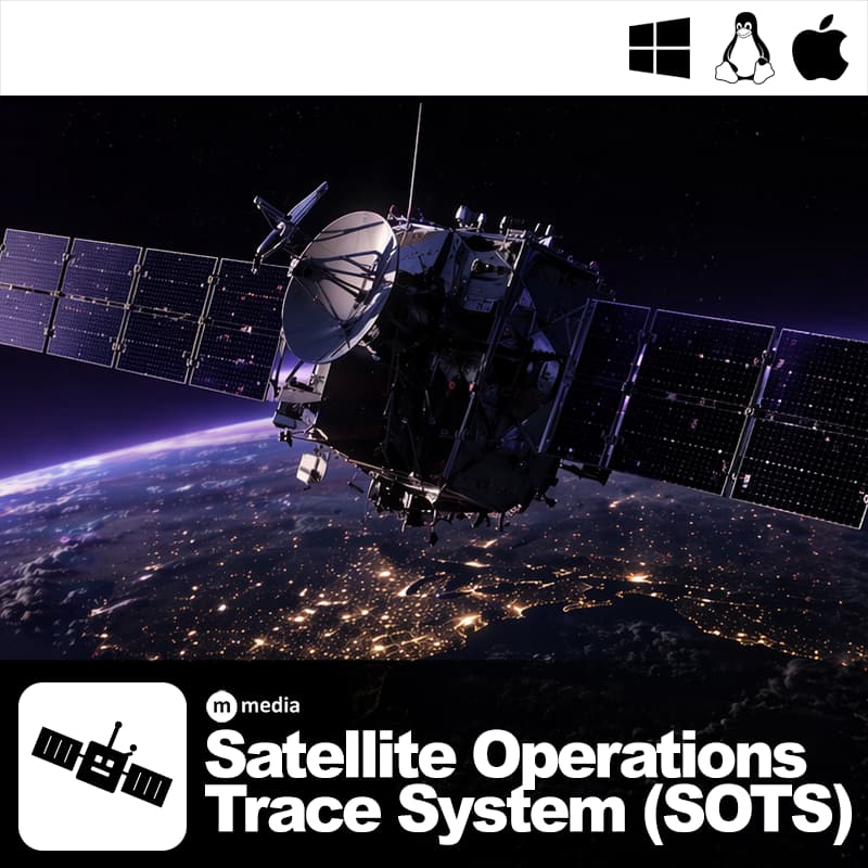 Software cover image for Satellite Operations Trace System with satellite over Earth and platform icons